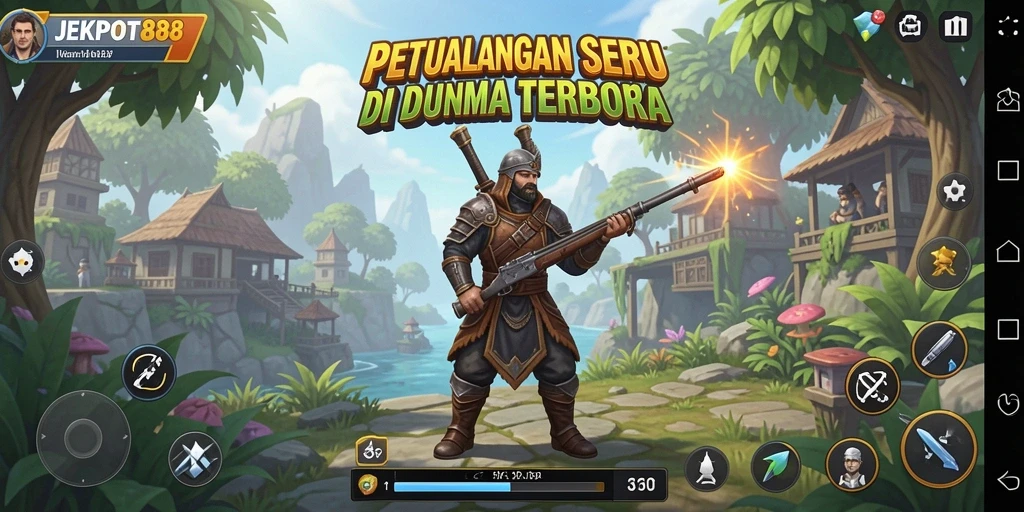 Tampilan gameplay JEKPOT88 di dunia terbuka yang luas.
