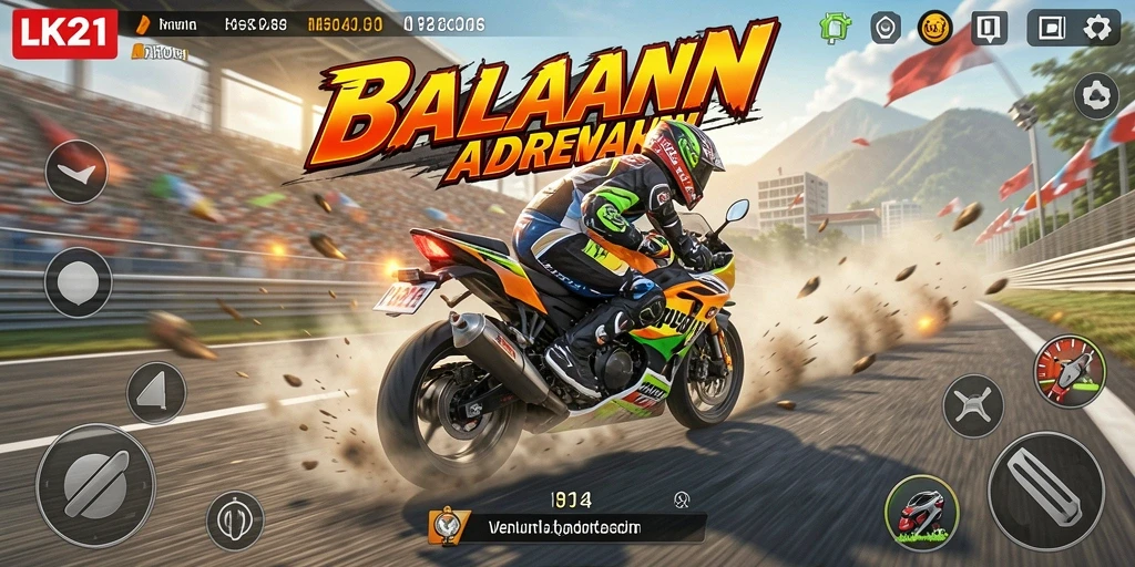 Gameplay seru LK21 saat balapan motor di trek menantang.
