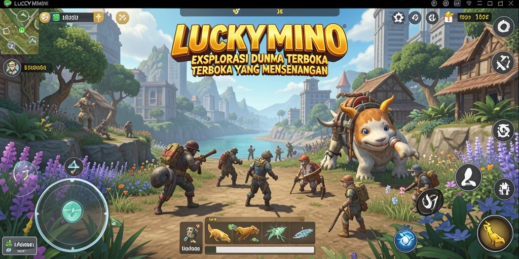 Tampilan gameplay <strong>LUCKYMINO</strong> yang menakjubkan dalam dunia terbuka.