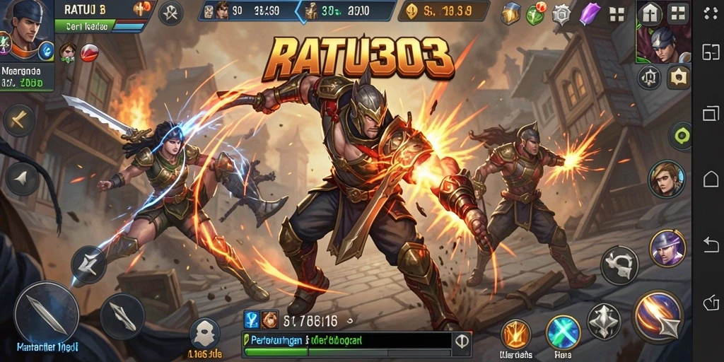 Screenshot pertarungan epik dari RATU303 dengan karakter yang bertarung.