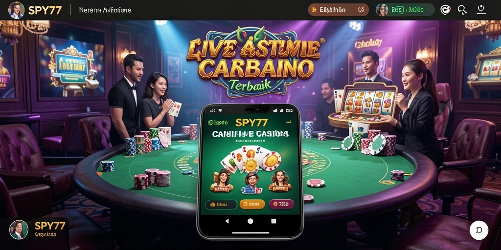 Screenshot gameplay SPY77 menampilkan dealer live dan permainan kasino yang seru.