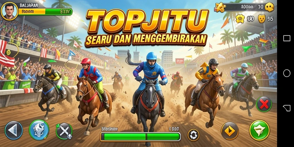 Screenshot game TOPJITU menampilkan aksi balapan yang mendebarkan.